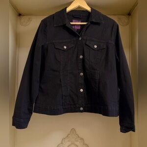 Gloria Vanderbilt Dark black denim Jacket SZ Large purchased at Macys EUC